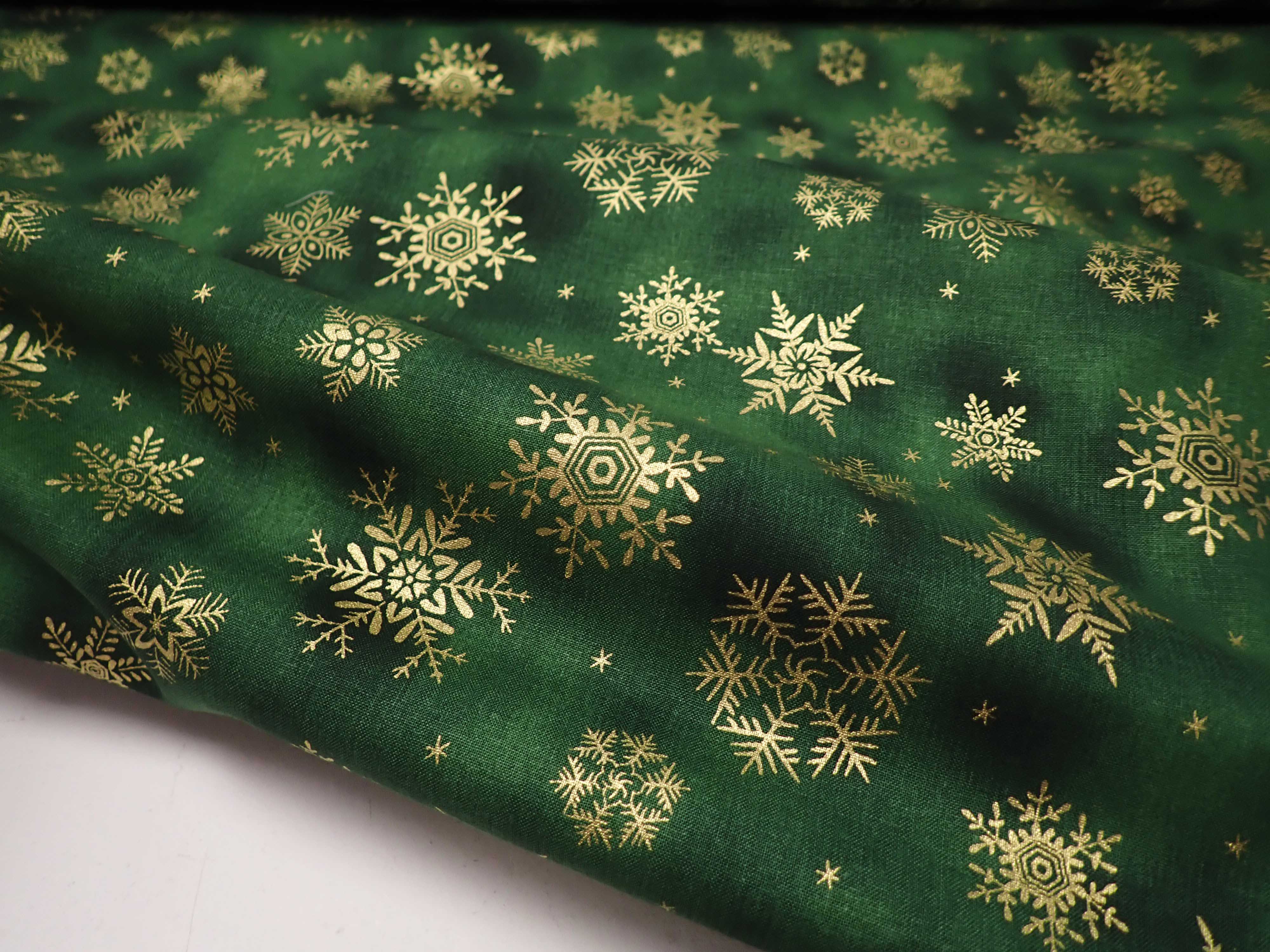 LÁTKA - VÁNOČNÍ - ZELENÁ + ZLATÉ VLOČKY