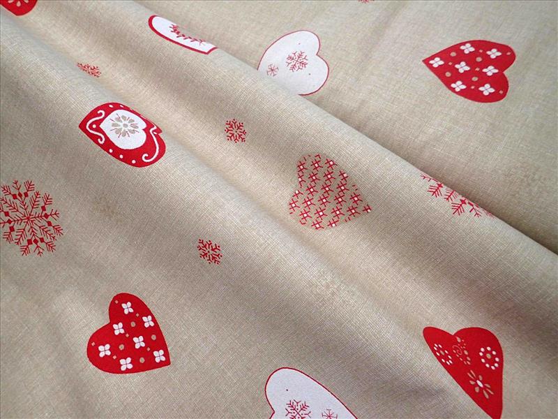 LÁTKA - VÁNOČNÍ - LNĚNÝ EFEKT + SRDÍČKA