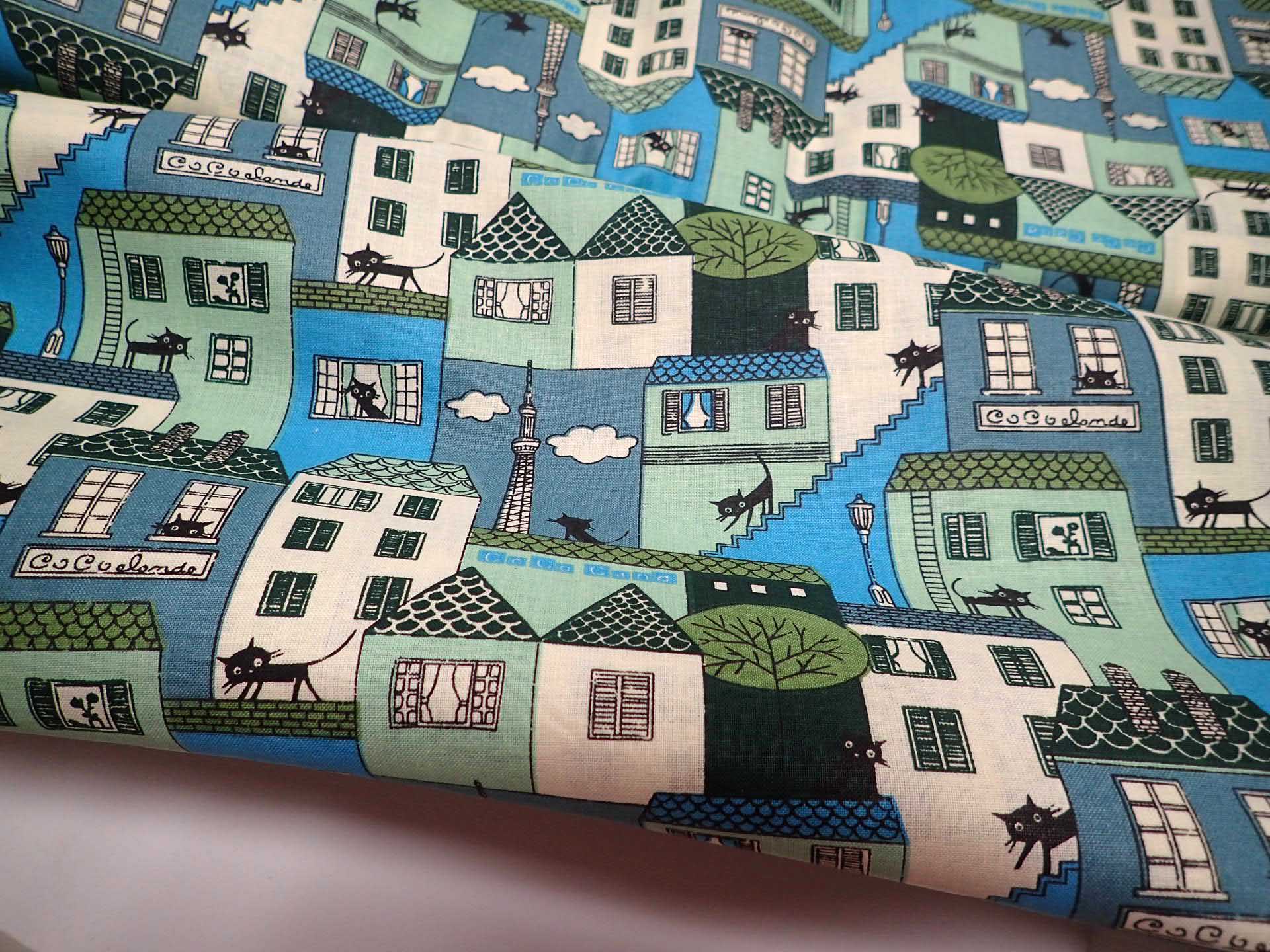 LÁTKA - KOČKY + DOMEČKY - TYRKYSOVÁ