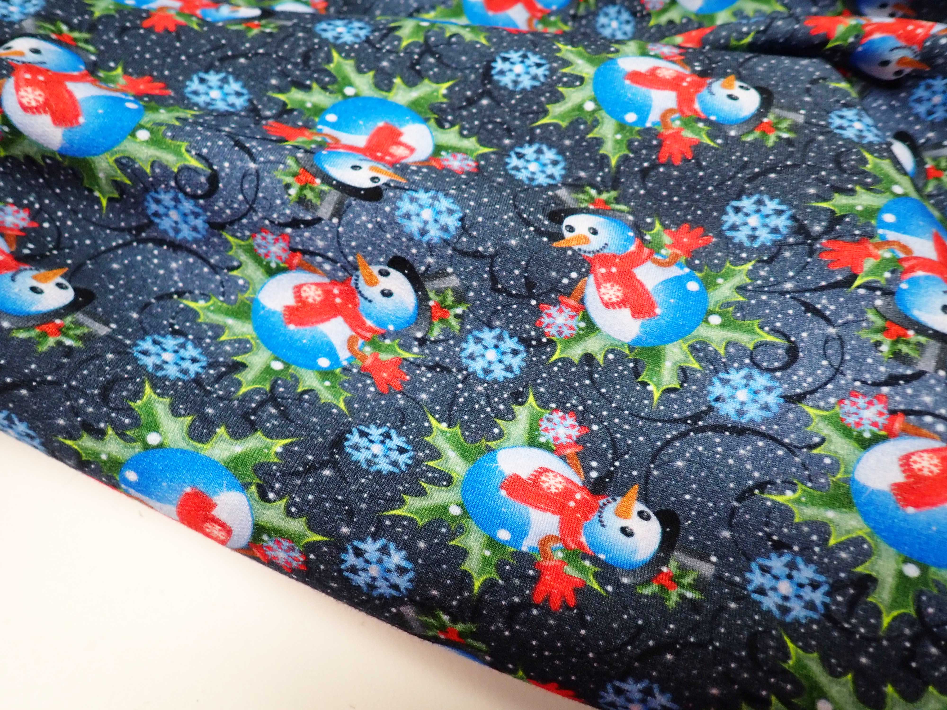 LÁTKA - TEPLÁKOVINA - FOTOTISK - VÁNOČNÍ - SNĚHULÁK