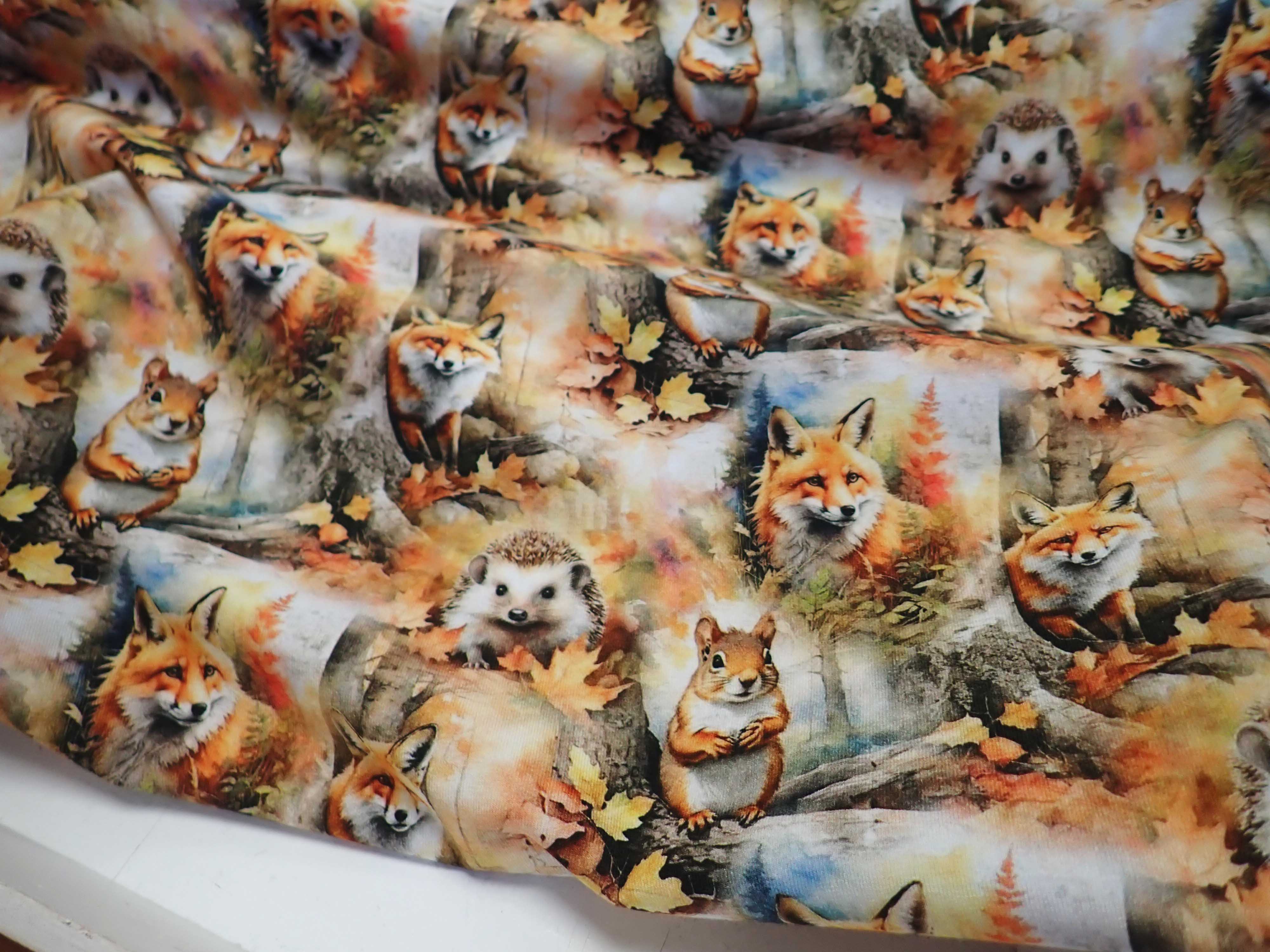 PLETENINA - JERSEY - FOTOTISK - ZVÍŘÁTKA - LIŠKA + VEVERKA + JEŽEK