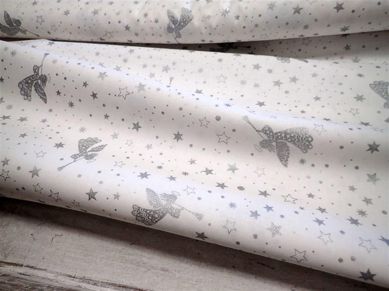 LÁTKA - VÁNOČNÍ - STŘÍBRNÉ HVĚZDIČKY + ANDÍLCI