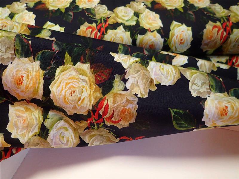 PLETENINA - JERSEY - FOTOTISK - RŮŽIČKY