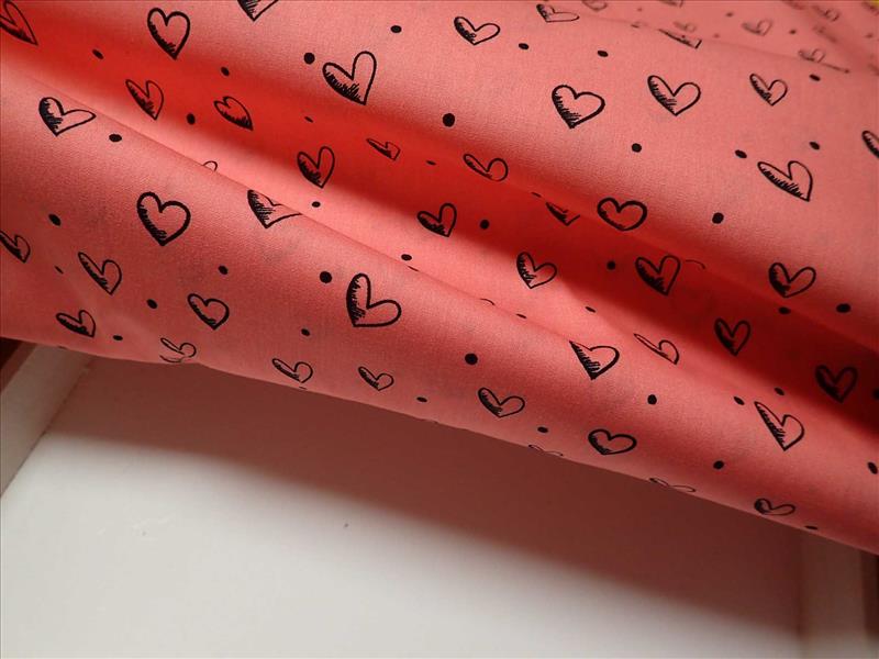 LÁTKA - POPELÍN - RŮŽOVÁ + SRDÍČKA