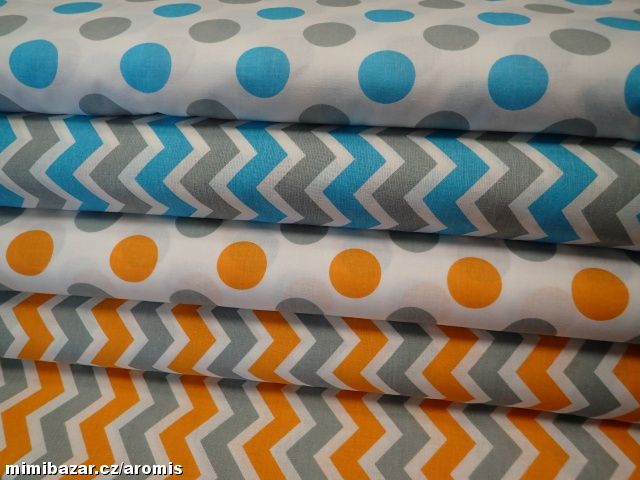 LÁTKA  - BÍLÁ + ŠEDÝ A ORANŽOVÝ PUNTÍK